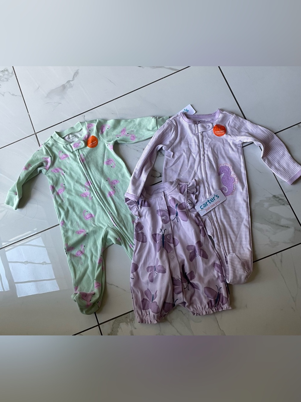 Carter's Lavender & Mint Baby Girl Footed One-Pieces (3-Pack)